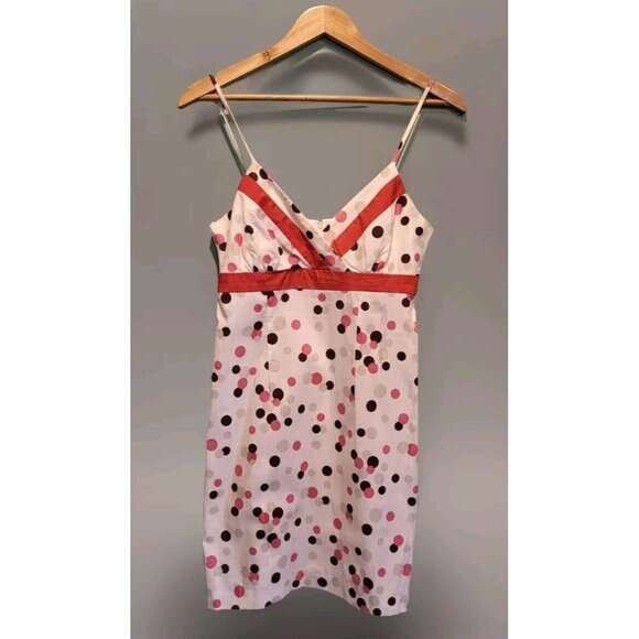 Y2K City Triangles Pink Polkadot Empire Waist Sundress Sz 6 - Picture 1 of 5